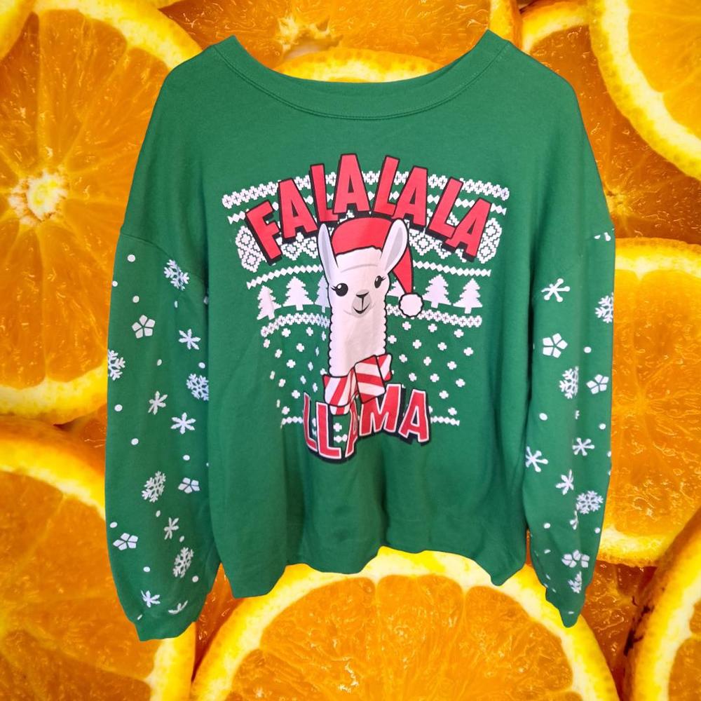 Wound Up Falalalala Llama Green Christmas/Holiday Ugly‎ Sweatshirt Size L